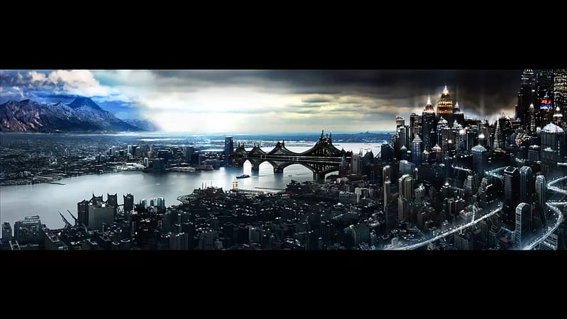 City of Dreams, new york, panoramic, dreamscape, orange, modern city, black, yellow, lake, modern, city, bridge, mountains, london, river, futuristic city, blue, HD wallpaper