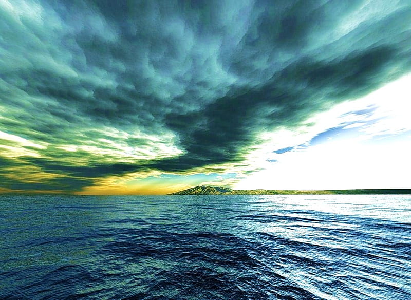 Storm over blue waters, water, dark, ocean, gris, clouds, storm, HD wallpaper