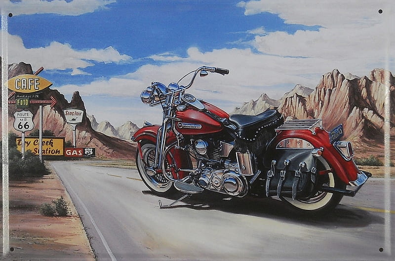Harley on Route 66, route 66, davidson, motorbike, harley, vintage, HD wallpaper