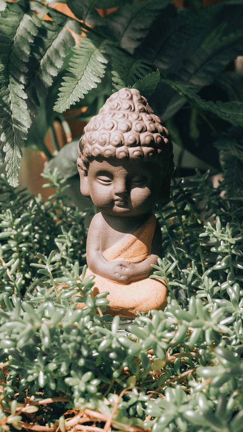 Lord Buddha Small Statue In Garden, lord buddha, small statue, garden, god, greenery, HD phone wallpaper