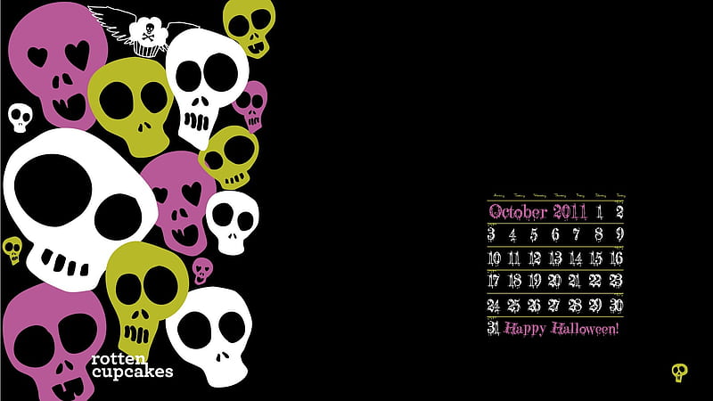 Skull-October 2011 - Calendar, HD wallpaper