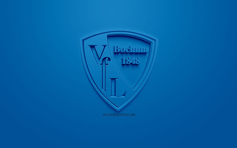 VfL Bochum, creative 3D logo, blue background, 3d emblem, German football club, Bundesliga 2, Bochum, Germany, 3d art, football, stylish 3d logo, HD wallpaper