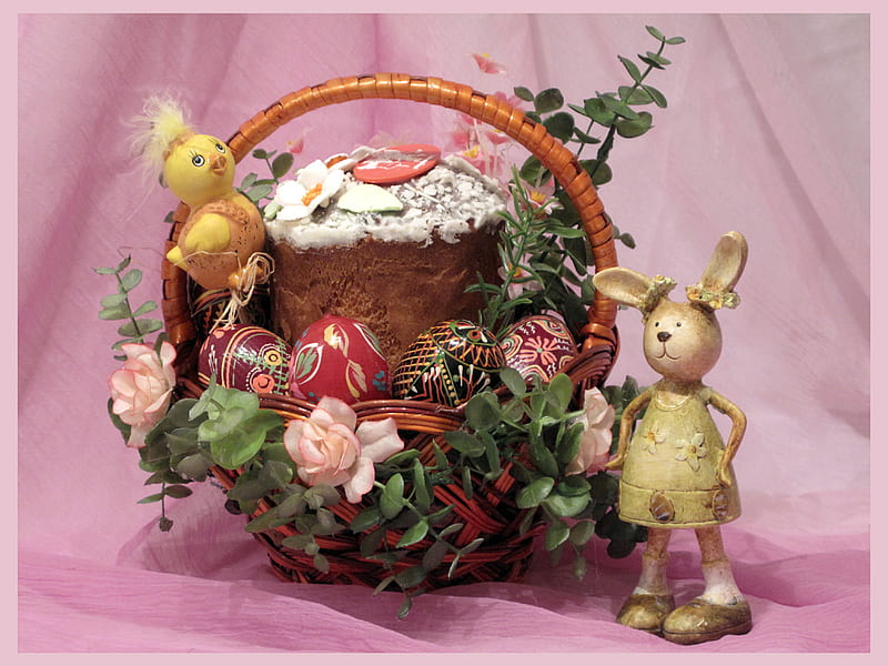 Easter Basket, cake, eggs, decoration, basket, HD wallpaper