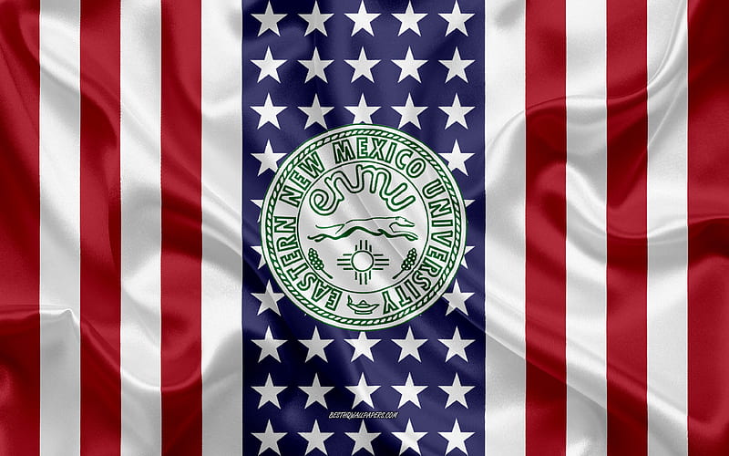 Eastern New Mexico University Emblem, American Flag, Eastern New Mexico University logo, Portales, New Mexico, USA, Eastern New Mexico University, HD wallpaper