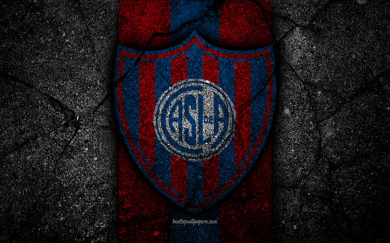 San Lorenzo FC, logo, Superliga, AAAJ, black stone, Argentina, soccer, San Lorenzo, football club, asphalt texture, FC San Lorenzo, HD wallpaper