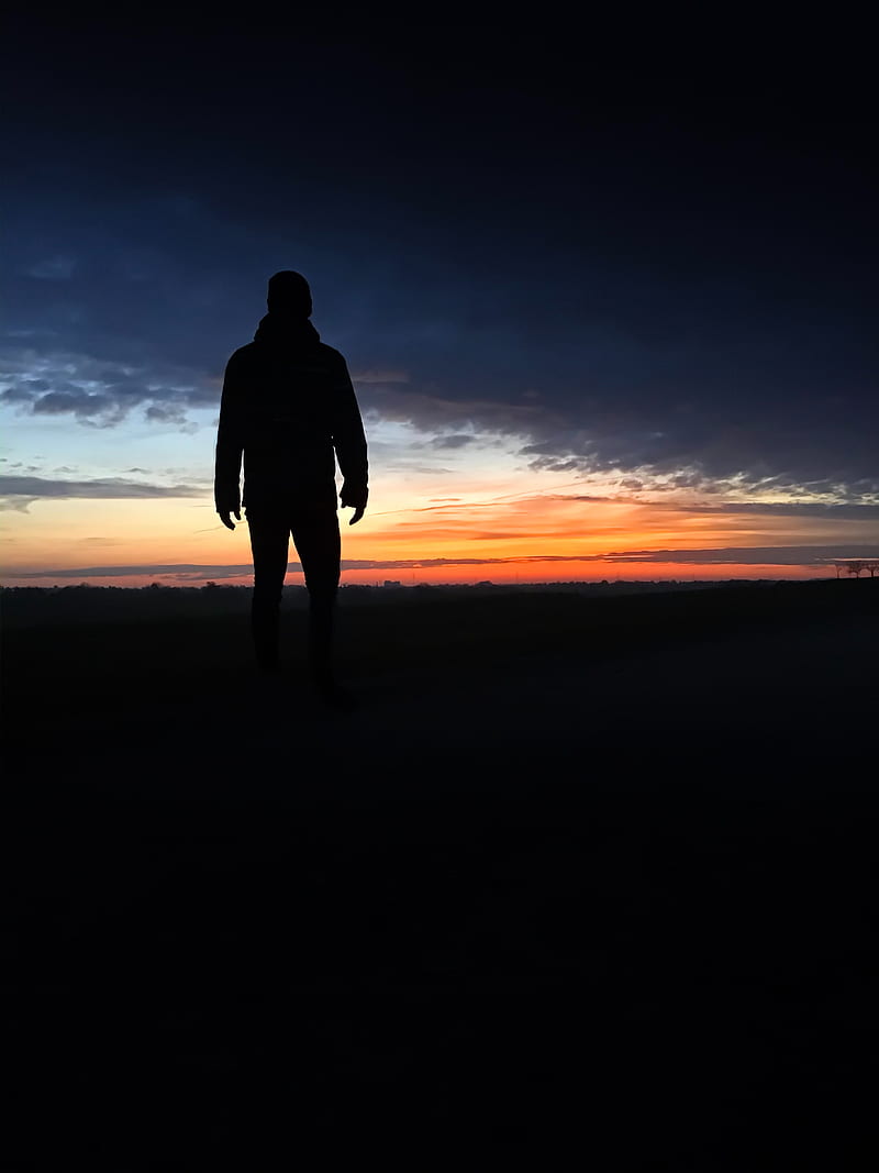 man, silhouette, loneliness, alone, sunset, HD phone wallpaper