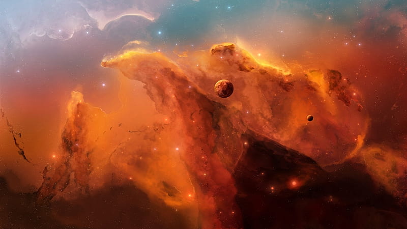 Orange Nebula, Stars, Orange Clouds, Space, Universe, Nebulas, Galaxies, Planets, HD wallpaper