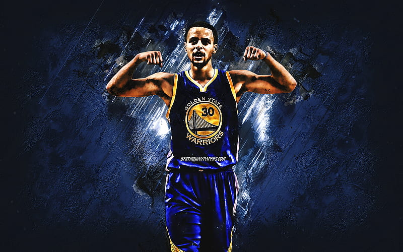 Steph Curry, Golden State Warriors, portrait, blue stone background, American basketball player, NBA, USA, basketball, Wardell Stephen Curry, HD wallpaper