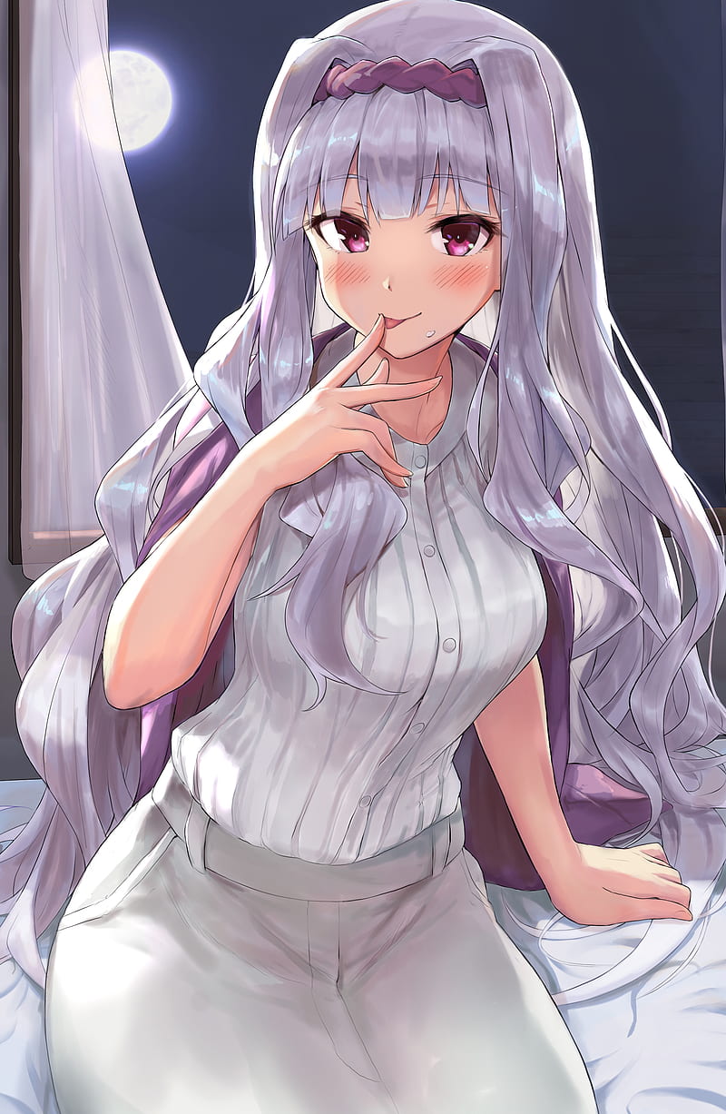 Shijou Takane The Idolmaster Moon Gray Hair Blushes Smiling Anime Hd Mobile Wallpaper