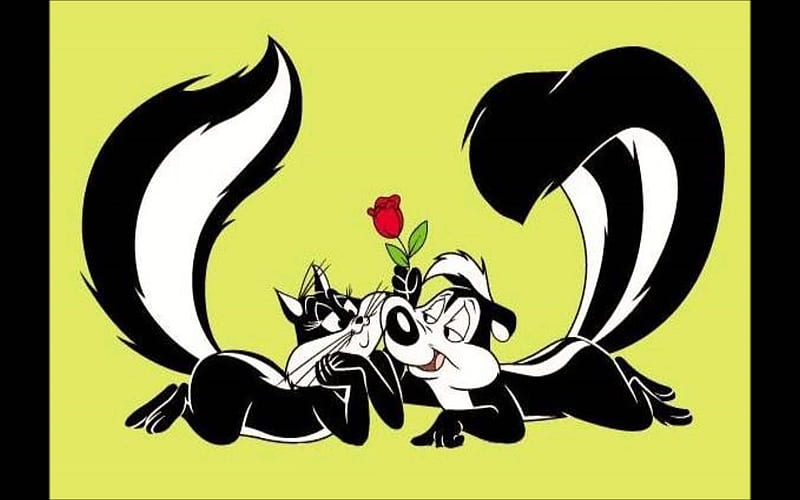 Pepe Le Pew In Love, Love, Black, Cartoon, Whiite, Valentine, HD wallpaper