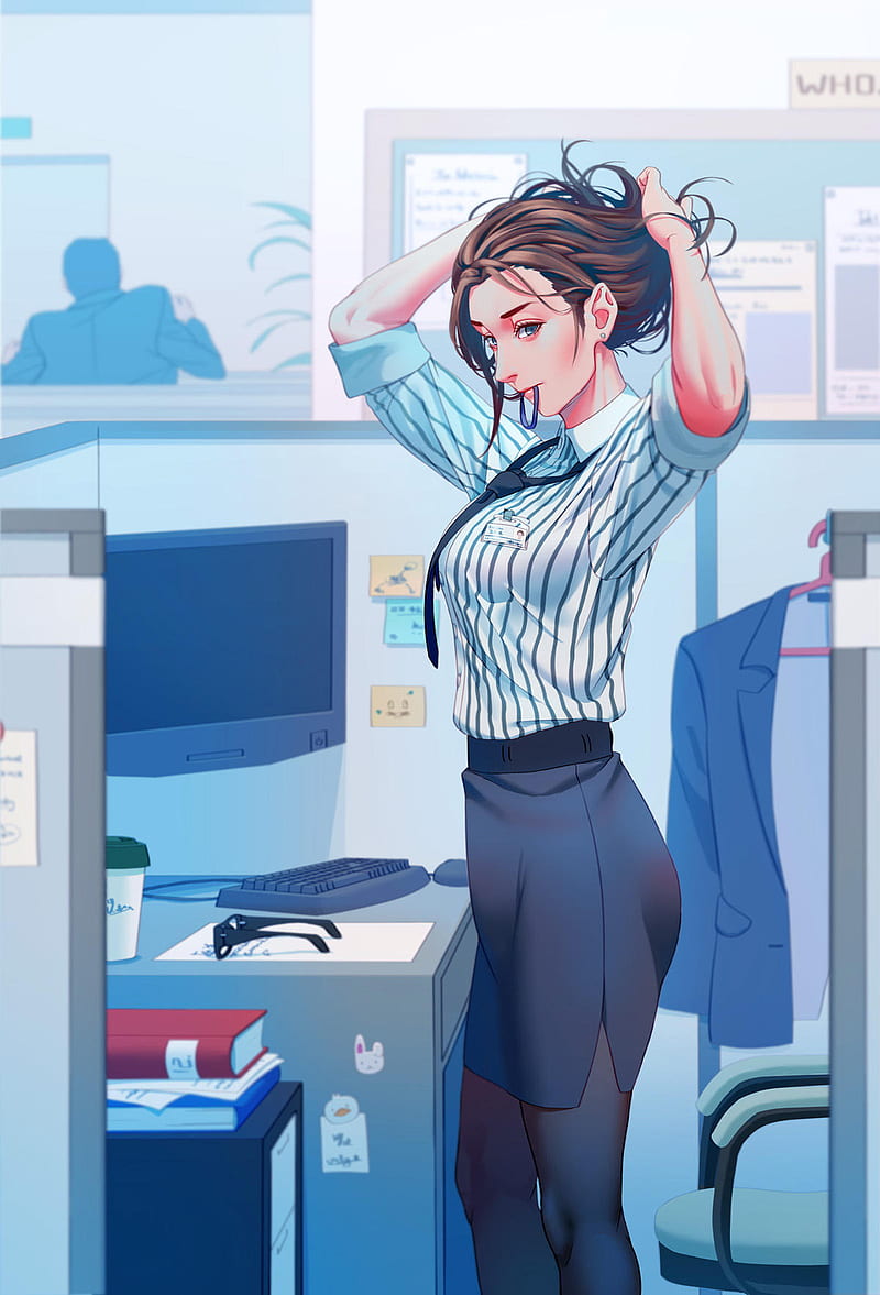 anime girls, office, office girl, office uniform, anime, HD phone wallpaper