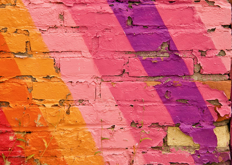 wall, bricks, paint, colorful, HD wallpaper