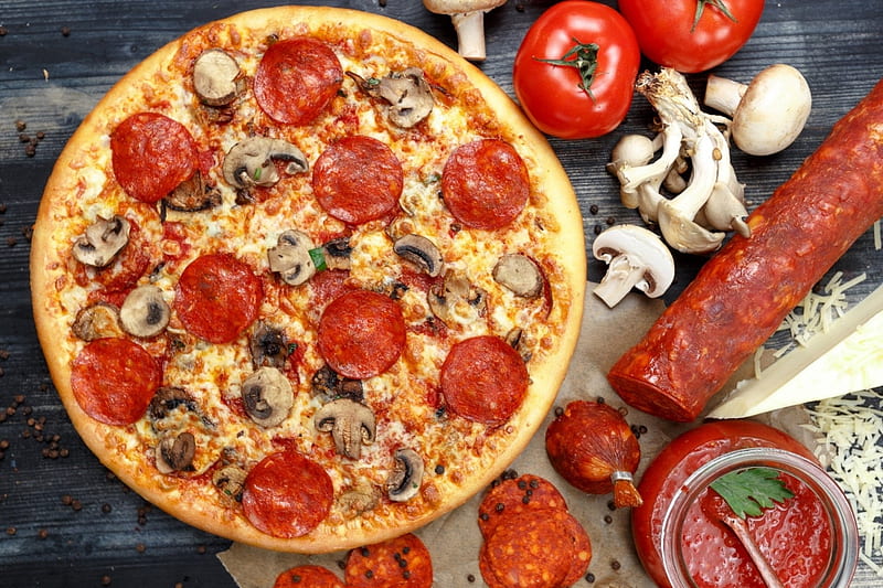 Pizza, pepper, food, cheese, Pizaa, HD wallpaper