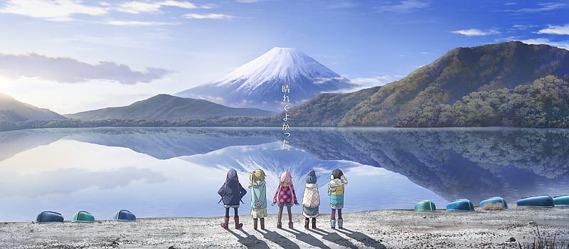 anime kids, anime landscape, mount fuji, water, reflection, Anime, HD wallpaper
