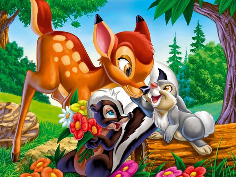 640x480px, animals, bambi, colorful, disney, forest, friends, happy, HD wallpaper