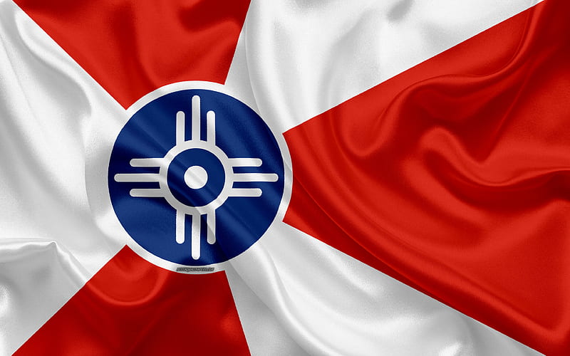 Flag of Wichita silk texture, American city, red white silk flag, Wichita flag, Kansas, USA, art, United States of America, Wichita, HD wallpaper