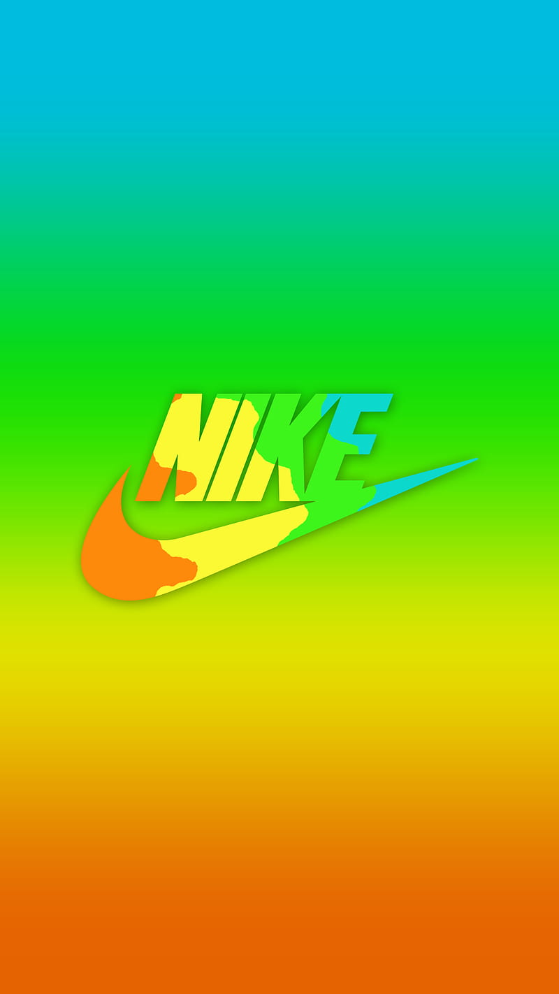 Nike Colorful, blue, cyan, just do it, logo, orange, rainbow, yellow, HD phone wallpaper