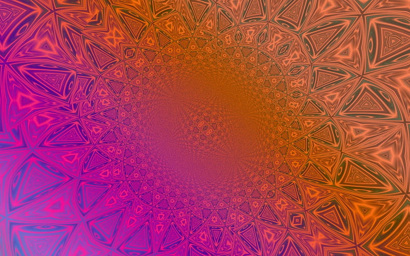 Fractal Cathedral Ceiling, vastness, cathedral, orange, space, deep pink, triangles, mosaic pattern, triangular, fractal, ceiling, spacious, HD wallpaper