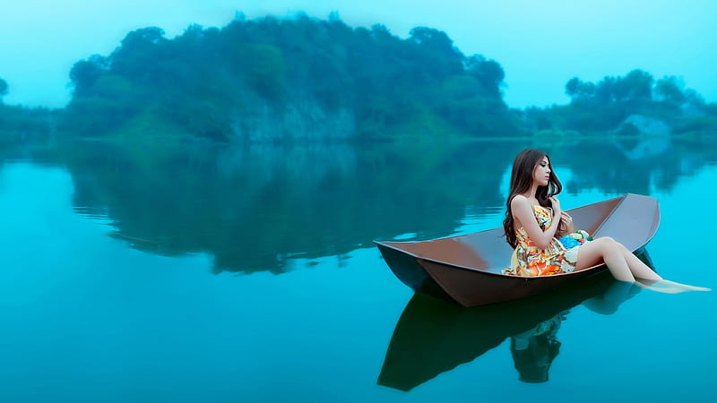 Girl In Boat, girls, boat, HD wallpaper