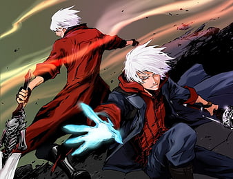 Dante, games, white hair, video games, capcom, devil may cry, guns, thorns,  anime, HD wallpaper