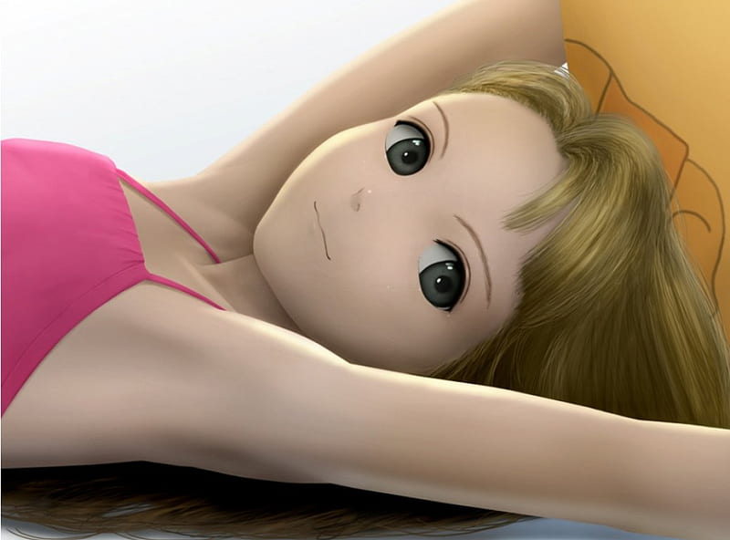 Lying Down, cg, anime, hot, anime girl, realistic, long hair, pink, female,  brown hair, HD wallpaper | Peakpx