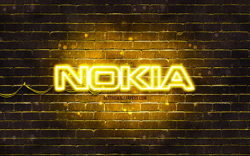 Nokia yellow logo yellow brickwall, Nokia logo, artwork, Nokia neon logo, Nokia, HD wallpaper