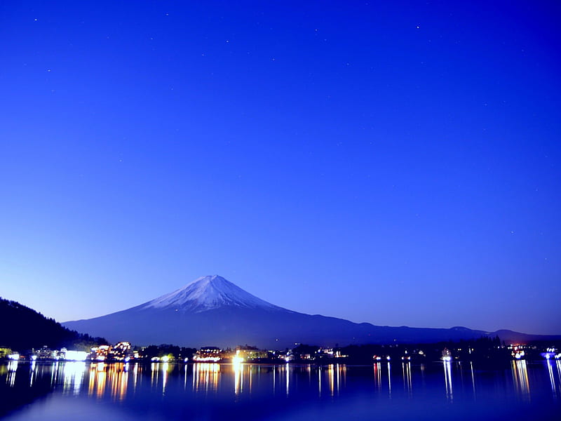 NIGHT CITY LIGHTS, mountain, city, japan, fuji, night, light, HD wallpaper