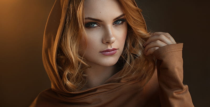 Beauty, girl, model, orange, redhead, carla sonre, damian feather, face, woman, HD wallpaper