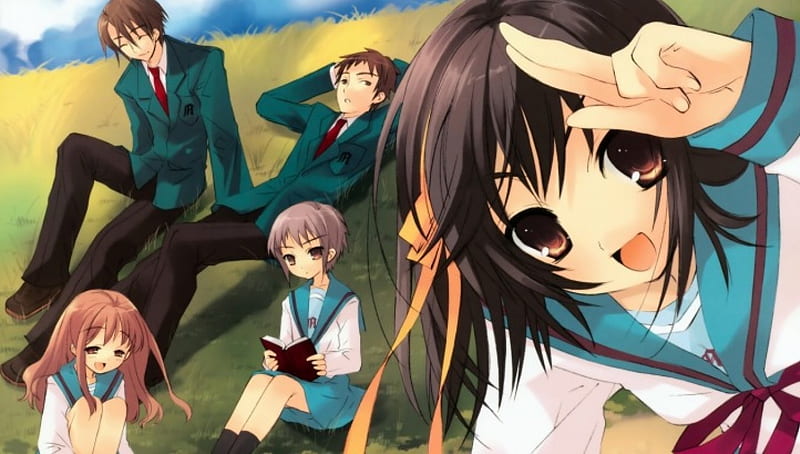 The disappearance of Haruhi Suzumiya, School students, Hang out, Anime, Selfie, Haruhi Suzumiya, HD wallpaper