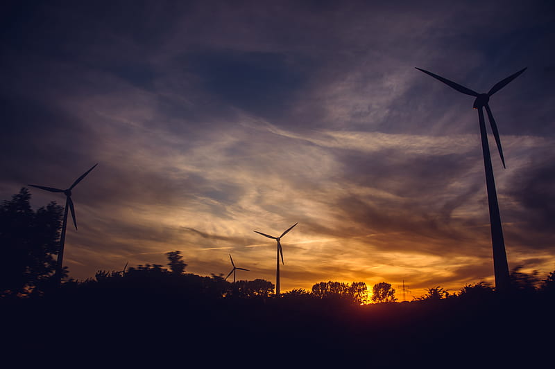Black Windmills during Sunset, HD wallpaper