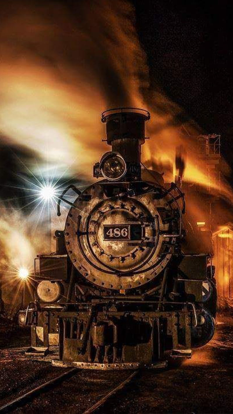Steam train, express, locomotive, night, HD phone wallpaper