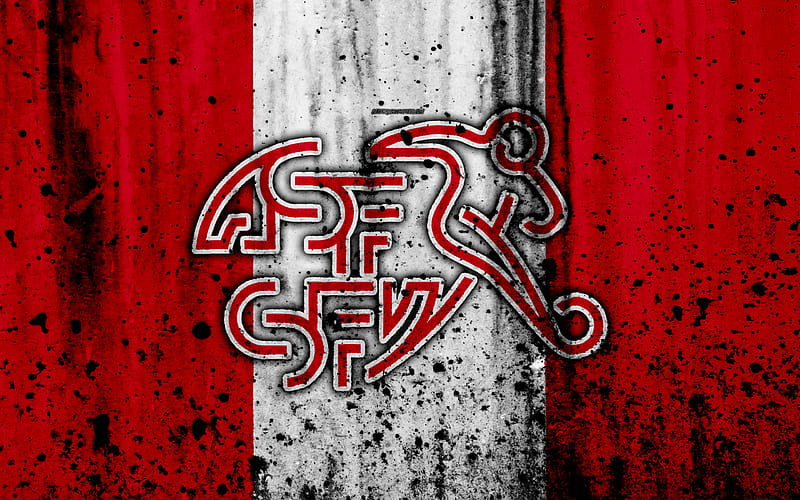 Switzerland national football team logo, grunge, Europe, football, stone texture, soccer, Switzerland, European national teams, HD wallpaper