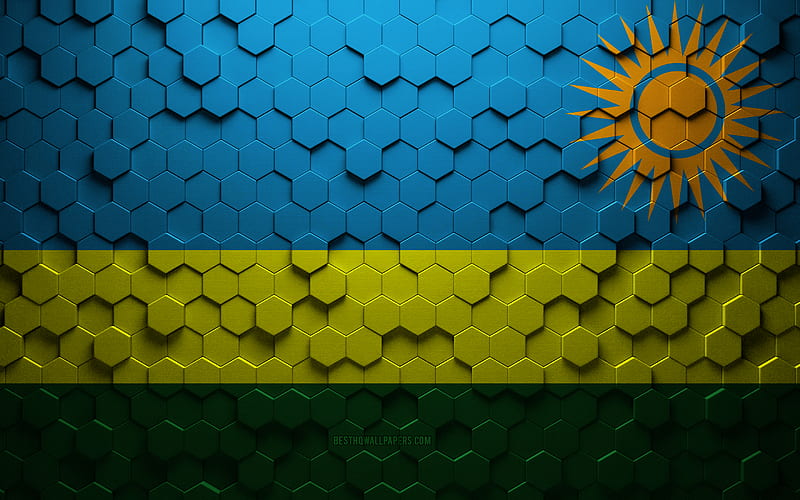 Flag of Rwanda, honeycomb art, Rwanda hexagons flag, Rwanda, 3d hexagons art, Rwanda flag, HD wallpaper