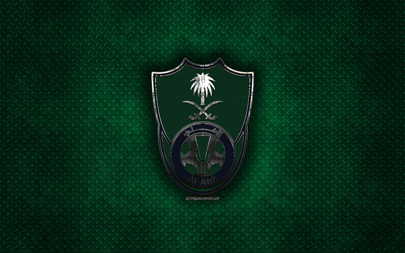 Al-Ahli Saudi FC, Saudi football club, green metal texture, metal logo, emblem, Jeddah, Saudi Arabia, Saudi Professional League, creative art, football, HD wallpaper