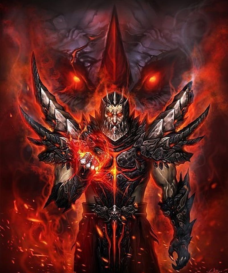 Deathwing, dark, dragon, games, red, world of warcraft, wow, HD phone wallpaper