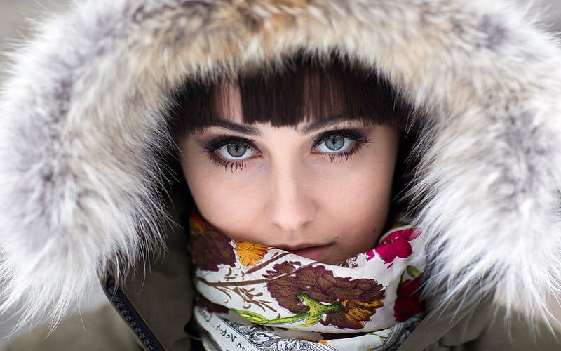 Winter Women In Brown And White, Scarf, Brunette, Brown, White, Faux ...