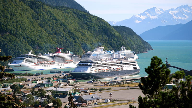 Cruise Ships On Port With Mountain And Blue Sky Background Cruise Ship, HD wallpaper