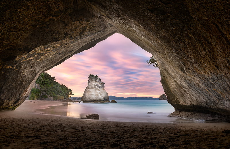 Caves, Cave, beach, New Zealand, Rock, Sand, HD wallpaper