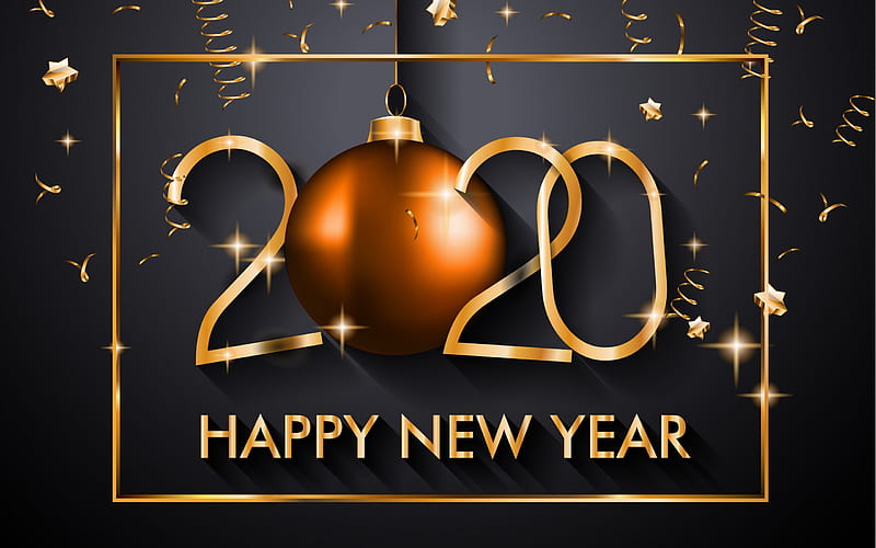 Happy New Year!, orange, 2020, christmas, craciun, black, new year, card, HD wallpaper