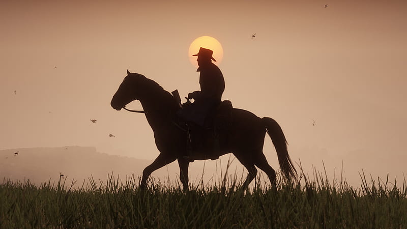 Cowboy On Horse With Background Of Sunset Red Dead Redemption 2, HD wallpaper