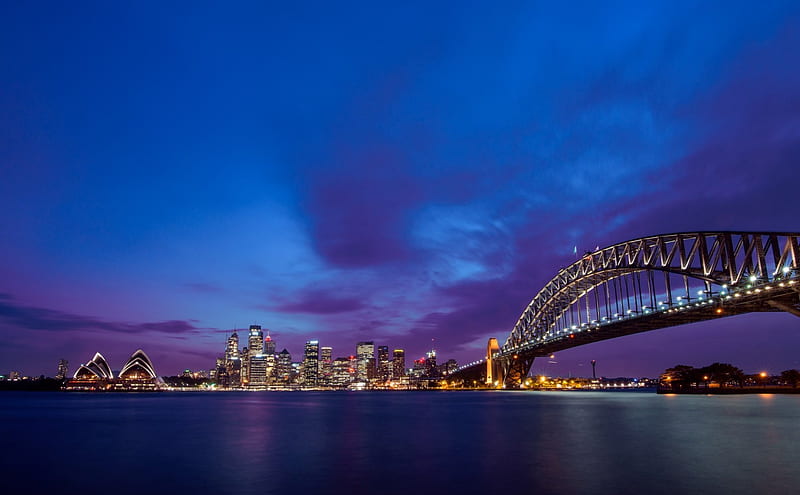 Sydney at Dusk, Cityscapes, Sky, Nature, Sunsets, HD wallpaper