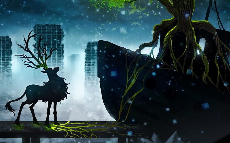 Romantically Apocalyptic Deer-Cartoon Design, HD wallpaper