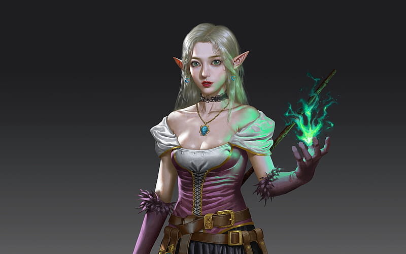Sorceress elf, yang jiawen, luminos, girl, elf, sorceress, jewel, art ...