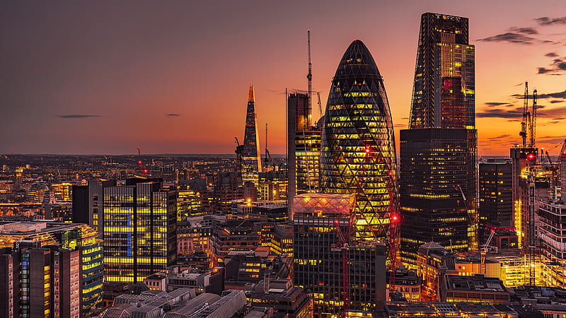 London City Sunset, Cityscapes, London, Skyscrapers, Evenings, Sunsets, Nature, HD wallpaper
