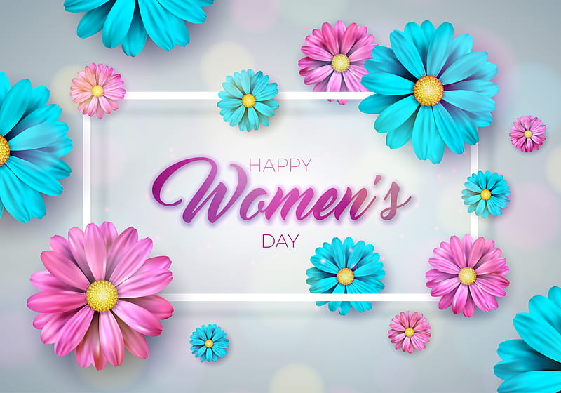 Holiday, Women's Day, Blue Flower, Flower, Happy Women's Day, Pink Flower, HD wallpaper