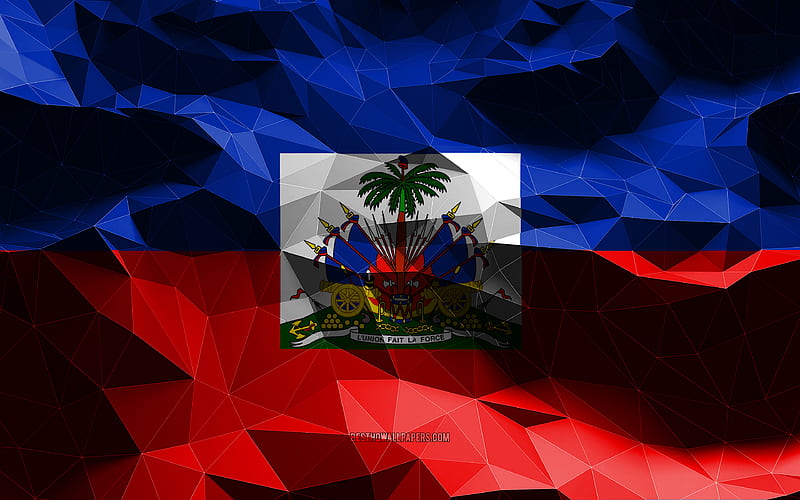 Haitian flag, low poly art, North American countries, national symbols, Flag of Haiti, 3D flags, Haiti flag, Haiti, North America, Haiti 3D flag, HD wallpaper