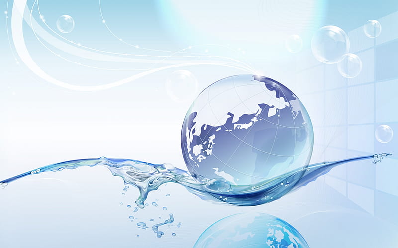 globe, round, fantasy, water, blue, HD wallpaper