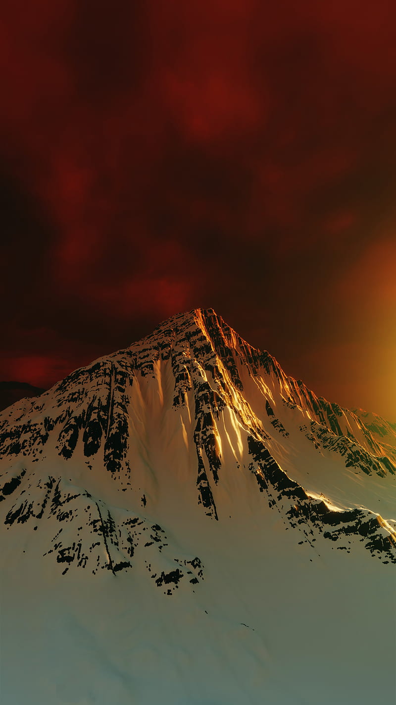 Mount Red Evening, Bertil, climb, cloud, fog, morning, mountain, nature, peek, rock, snow, sunshine, top, winter, HD phone wallpaper