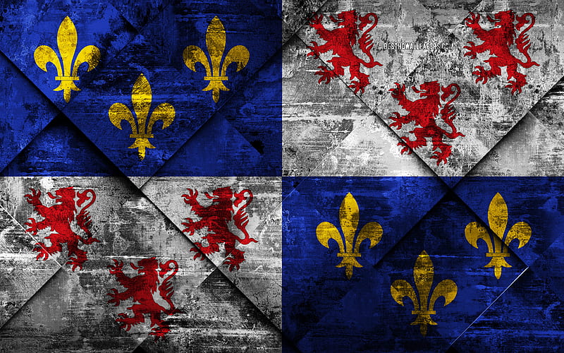 Flag of Picardy grunge art, rhombus grunge texture, french province, Picardy flag, France, french national symbols, Picardy, Provinces of France, creative art, HD wallpaper