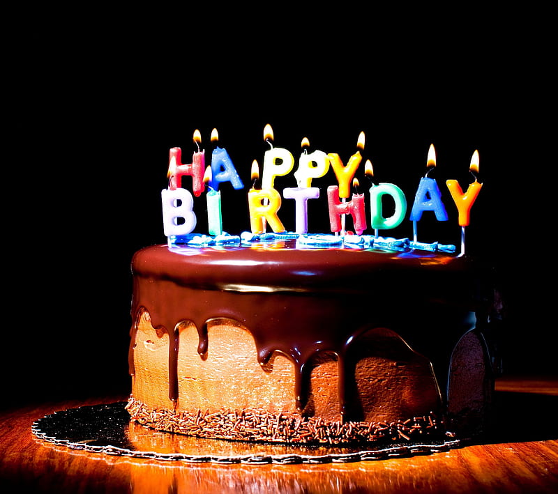 Happy Birtay, cake, candles, chocolate, HD wallpaper